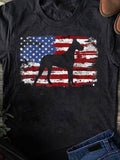 Men's T-Shirt Bold Canine Silhouette Over Weathered United States American Flag Design Dog