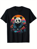 Men's T-Shirt Sunset Glow With Majestic Mountains Framing Serene Giant Panda