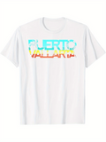 Men's T-Shirt Puerto Vallarta Vibrant Tropical Colors With Layered Graphic Text