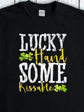 Men's T-Shirt Lucky Handsome Kissable With Green Shamrock Accents Design