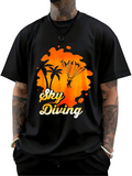 Men's T-Shirt Sky Diving Sunset Silhouette With Palm Trees And Birds In Orange Backdrop Skydiver
