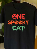 Men's T-Shirt One Spooky Cat Dripping Halloween Letters With Jack O Lantern Faces Cat