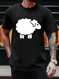 Men's T-Shirt Playful Curly Wool Cartoon Sheep With Big Eyes Sheep