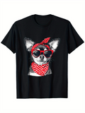 Men's T-Shirt Cute Wearing Red Polka Dot Bandana With Sunglasses Chihuahua Dog