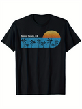 Men's T-Shirt Grover Beach CA Palm Silhouettes With Setting Sun And Blue Ocean