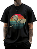 Men's T-Shirt Retro Sunburst Stripes With Badminton Racket And Shining Shuttlecock