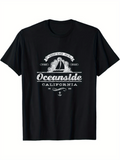 Men's T-Shirt Oceanside California With Old Style Lettering And Sailboat Under Sun