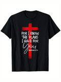 Men's T-Shirt Inspirational Faithful Red Christian Cross With Handwritten Scripture Text Design Cross