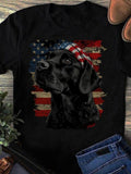 Women's T-Shirt Vintage Style American Flag With Black Labrador Dog Portrait