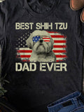 Women's T-Shirt Best Shih Tzu Dad Ever With American Flag And Sunglass Wearing Dog