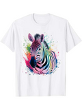 Men's T-Shirt Vibrant Watercolor Paint Splashes Surrounding A Majestic Zebra