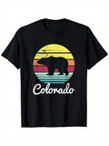 Men's T-Shirt Colorado Retro Sunset Silhouette With Striped Vintage Bear