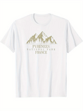 Men's T-Shirt Pyrenees National Park Peaks With Mountain Snow And Scenic France Landscape