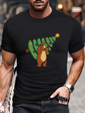Men's T-Shirt Playful Bear Decorating Colorful Christmas Tree With Shining Star