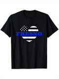 Men's T-Shirt Fresno Blue Bold Letters Over Striped Heart American Flag