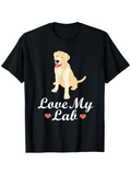 Men's T-Shirt Love My Lab Adorable Friendly Yellow Lab Puppy With Red Hearts