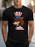 Men's T-Shirt Patriotic American Flag Top Hat Wearing Dachshund Dog