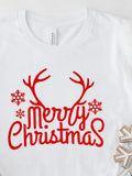 Men's T-Shirt Merry Christmas Playful Antlers With Snowflakes And Holiday Cheer Script