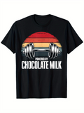 Men's T-Shirt Powered By Chocolate Milk Bold Sunset With Barbell Weightlifting