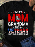 Women's T-Shirt Im A Mom Grandma And Veteran With Patriotic Stars And Bold Lettering