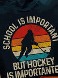 Men's T-Shirt School Is Important Retro Sunset Colors With Hockey Player Silhouette Design
