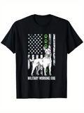Men's T-Shirt American Flag With Green Paw Prints Featuring Alert Military Working Dog