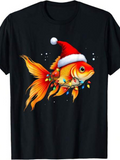 Men's T-Shirt Festive Goldfish Wearing Santa Hat With Colorful Holiday Lights