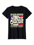 Men's T-Shirt So God Created Sarah Vintage Bold Lettering On Black Cotton Shirt