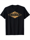 Men's T-Shirt Cancun Mexico Retro Gold Geometric Print With Diamond Frame