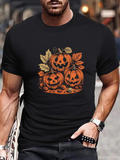 Men's T-Shirt Autumn Leaves With Glowing Warm Pumpkins Among Falling Vines Pumpkin