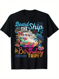 Men's T-Shirt Board The Ship Colorful Fireworks Over Tropical Palm Trees Cruise Ship Birthday Trip