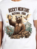 Men's T-Shirt Rocky Mountains National Park Grizzly Bear Holding Beer Mug With Mountain Eagles