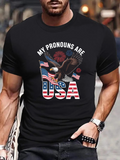 Men's T-Shirt My Pronouns Are USA Soaring Bald Eagle With American Flag Feathers And Fireworks