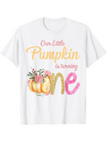Men's T-Shirt Our Little Pumpkin Is Turning One Surrounded By Autumn Flowers With Sparkling Decorative Pumpkins