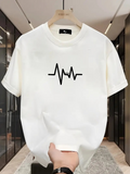 Men's T-Shirt Minimalist Black Line Graphic Heartbeat Pulse Symbol