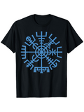 Men's T-Shirt Nordic Runes In Blue Ancient Symbol Pattern Centerpiece Sigil