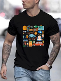 Men's T-Shirt Vintage Travel Icons With Summer Sun Road Signs Retro Bus And Adventure Car