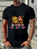 Men's T-Shirt Colorful Cute Ghost And Skull With Pixel Squares Aesthetic
