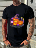 Men's T-Shirt Purple Candlelight With Smiling Pumpkin Jack O Lantern Group