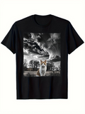 Men's T-Shirt Dramatic Stormy Sky With Lonely Cat In Winter Landscape