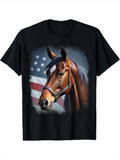 Men's T-Shirt Majestic Brown Horse With Flowing Mane In Front Of American Flag