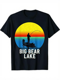 Men's T-Shirt Big Bear Lake Vibrant Sunset With Fishing Silhouette Reflected On Water Boat