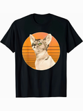 Men's T-Shirt Golden Sunset With Radiant Striped Circle Behind Proud Sphynx Cat