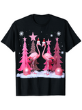 Men's T-Shirt Winter Scene With Shimmering Baubles Pink Trees And Festive Flamingo