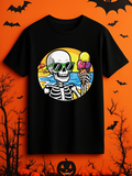 Men's T-Shirt Summer Beach Skeleton With Sunglasses Holding Melting Ice Cream Cone