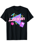 Men's T-Shirt Librarian Vibrant Geometric Shapes With Pencil Notebook And Apple Motif