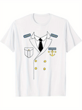 Men's T-Shirt Minimalist Line Art With Illustrated Buttons And Naval Symbol Uniform