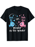 Men's T-Shirt Fish He Or Fish She Keeper Of The Gender With Cartoon Swimming Fish Bubbles And Fishing Line