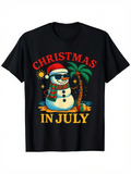 Men's T-Shirt Christmas In July Sunny Beach Vibes With Palm Trees And Snowman