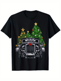 Men's T-Shirt Classic Holiday Hot Rod With Festive Christmas Trees Behind Car